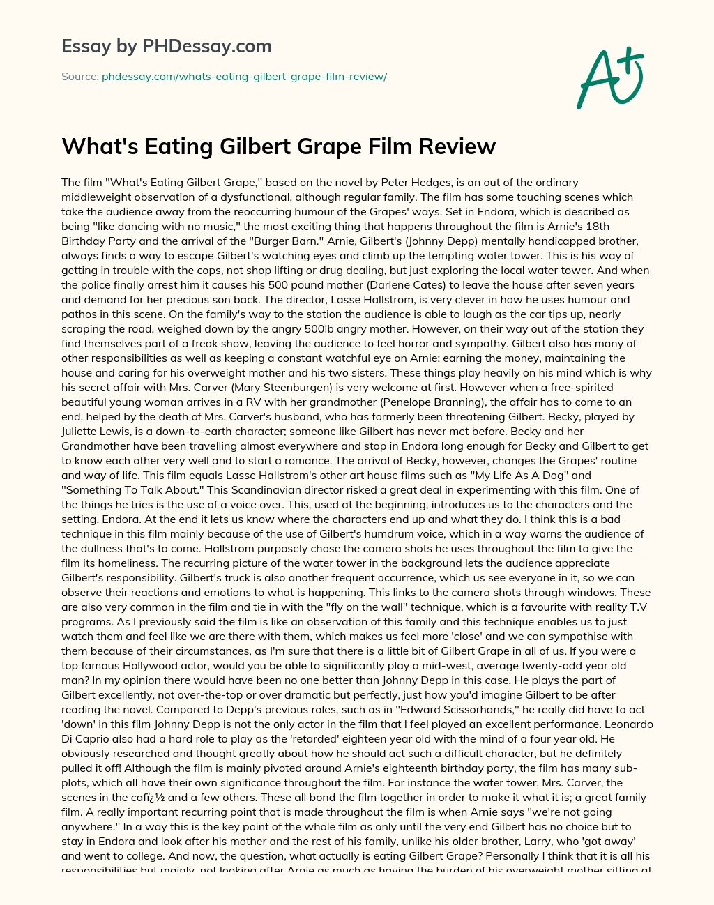 What’s Eating Gilbert Grape Film Review essay