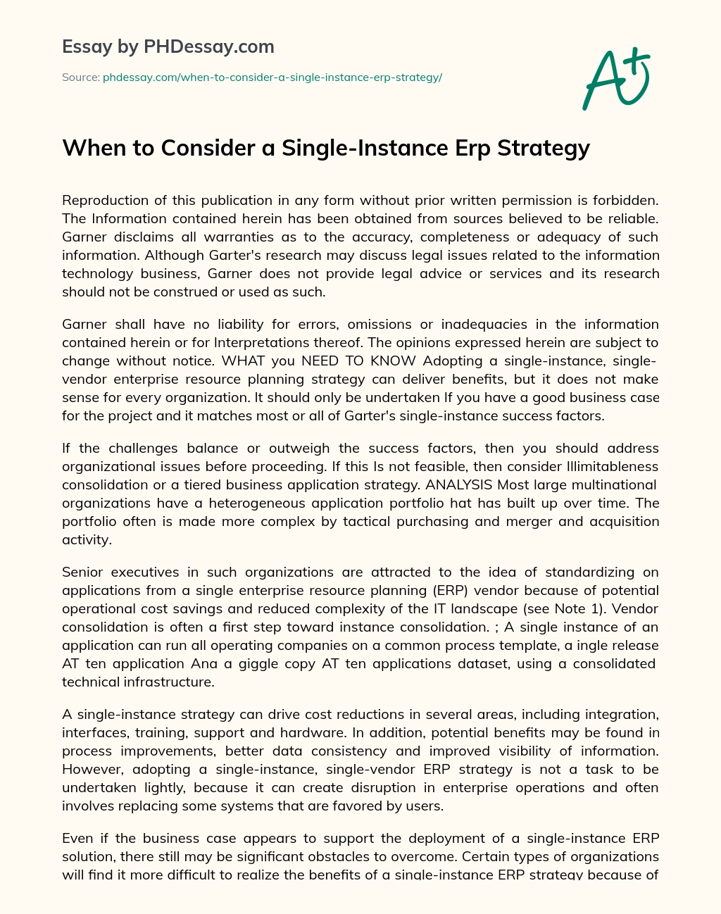 When to Consider a Single-Instance Erp Strategy essay