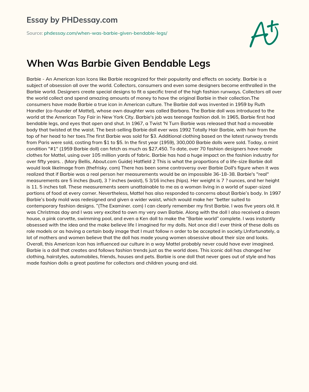 When Was Barbie Given Bendable Legs essay