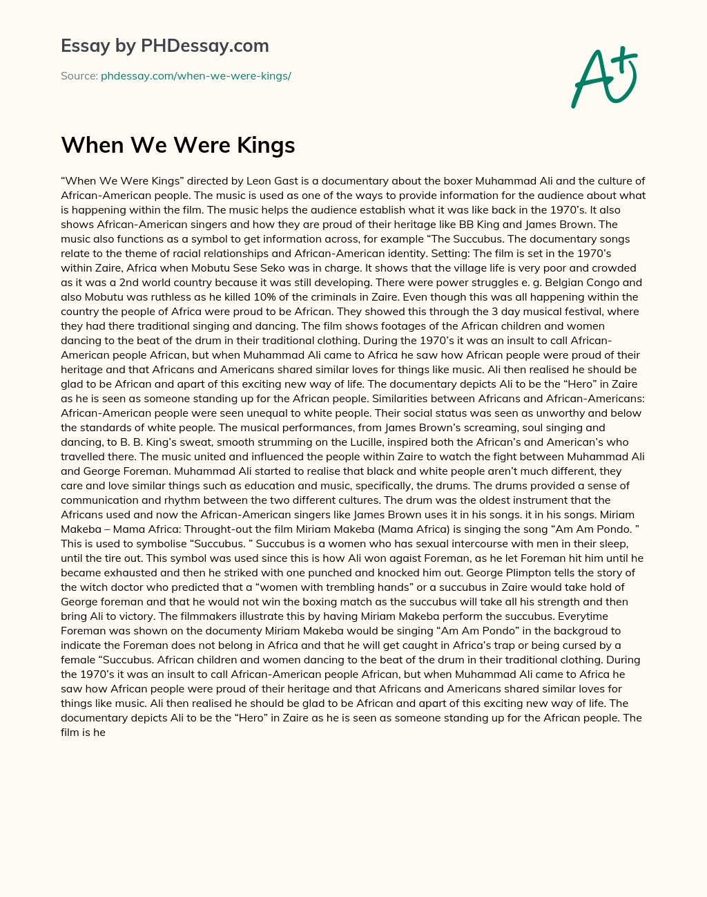When We Were Kings essay