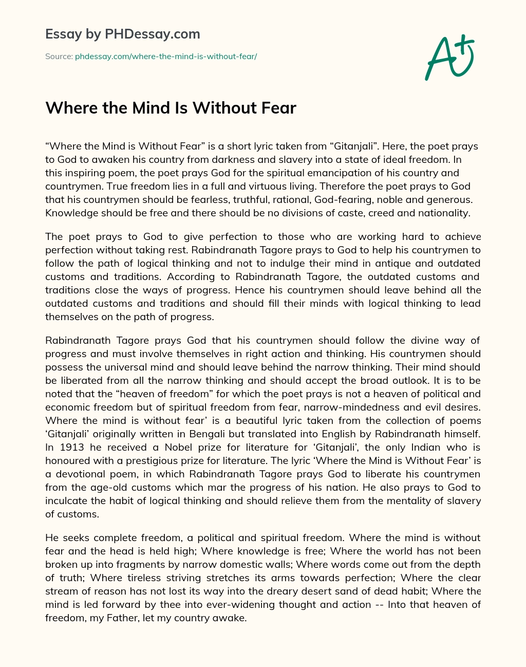 Where the Mind Is Without Fear essay