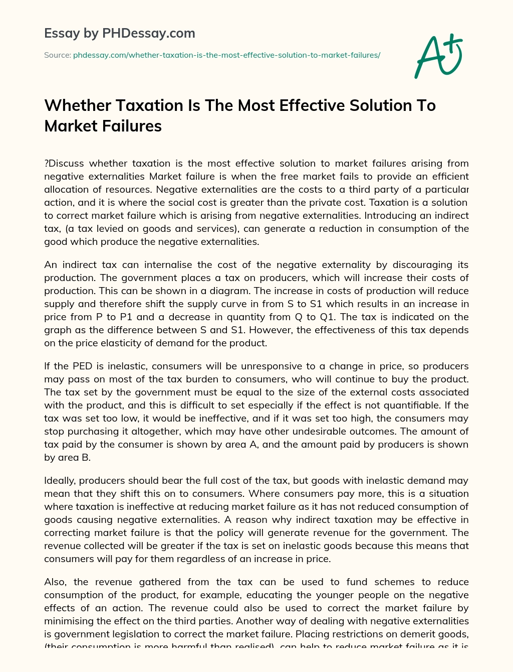 Whether Taxation Is The Most Effective Solution To Market Failures essay