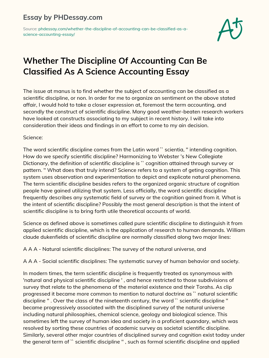 Whether The Discipline Of Accounting Can Be Classified As A Science Accounting Essay essay