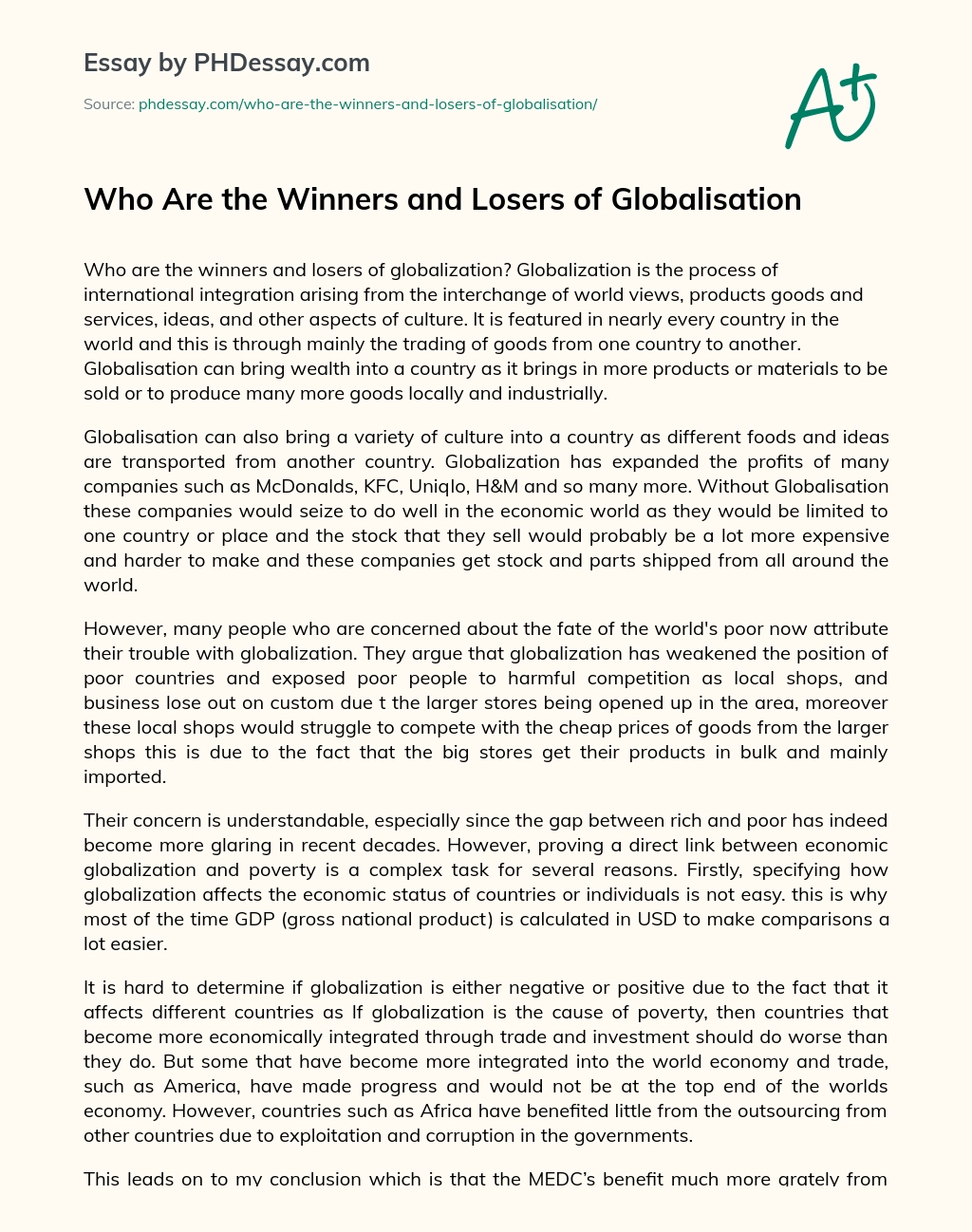 Who Are the Winners and Losers of Globalisation essay