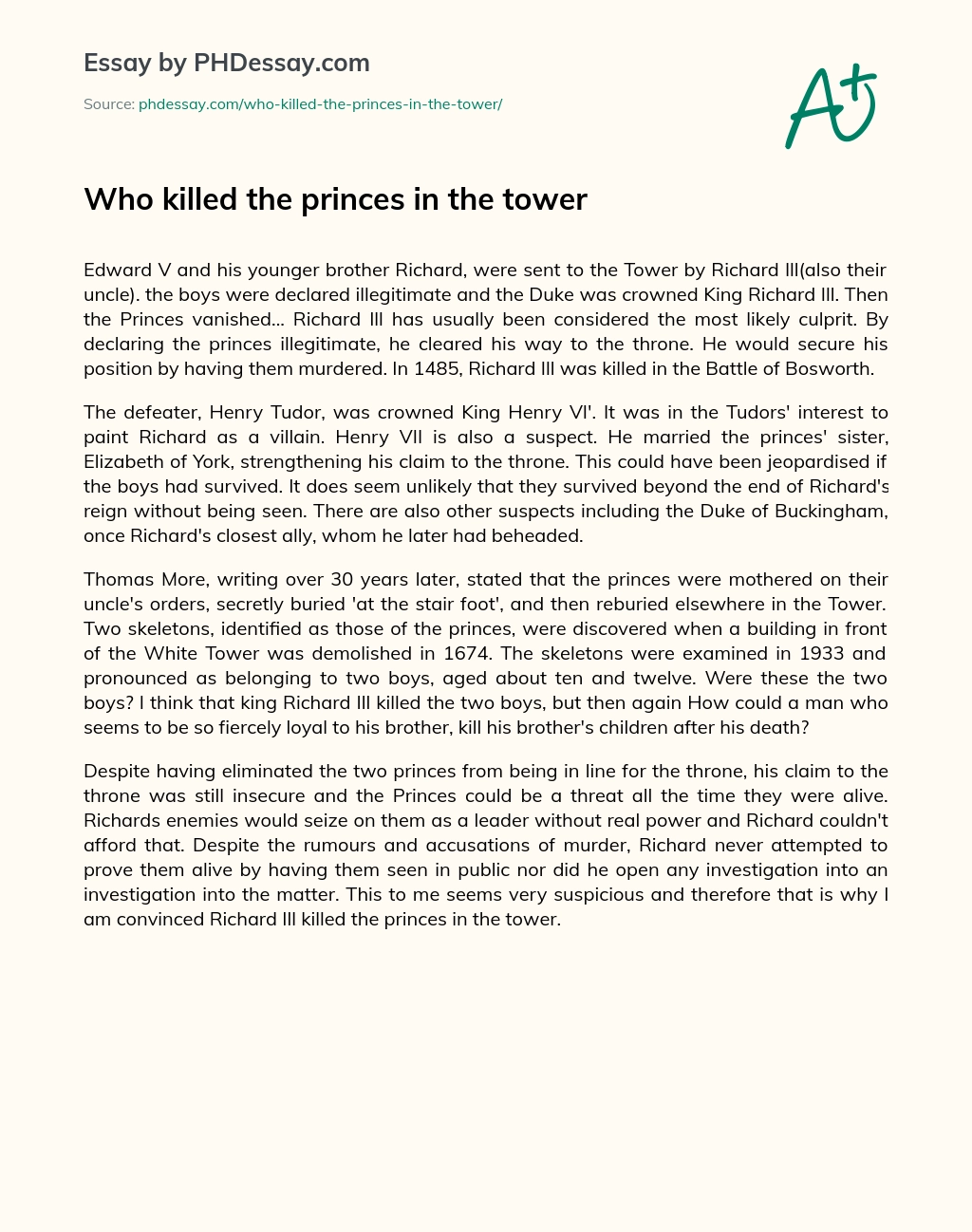 Who killed the princes in the tower essay