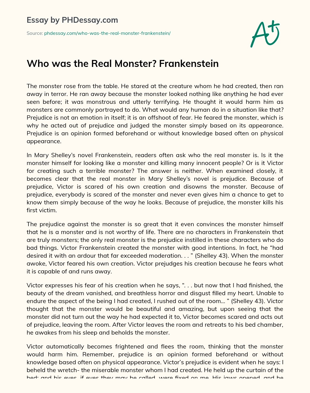 Who was the Real Monster? Frankenstein essay