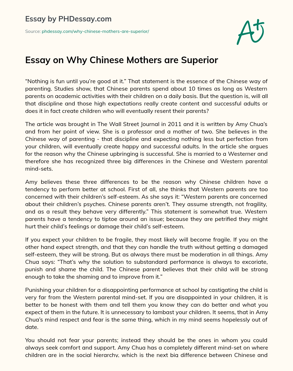 Essay on Why Chinese Mothers are Superior essay