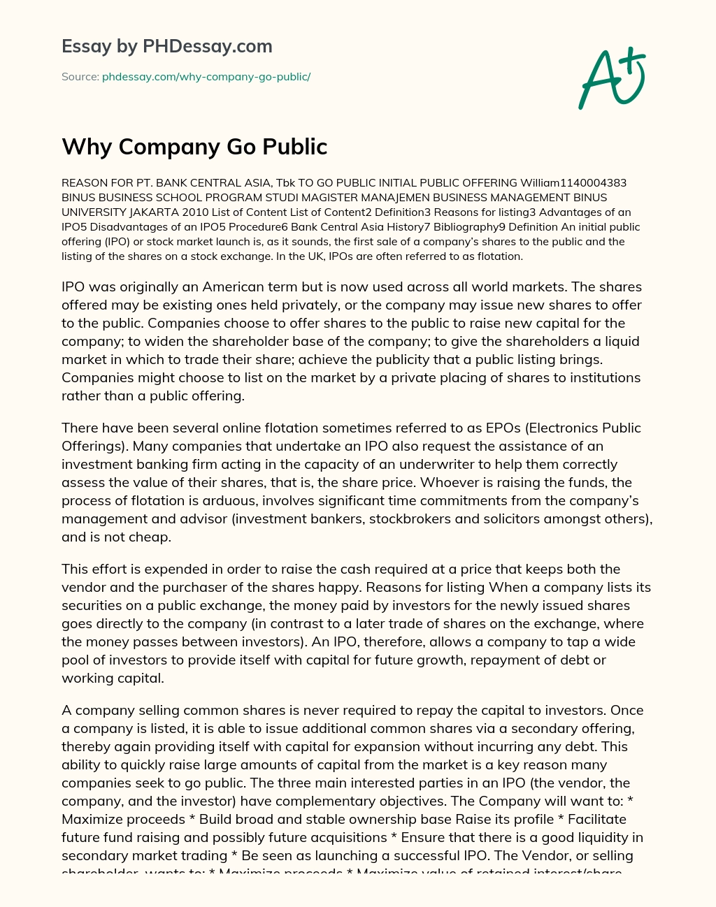 Why Company Go Public essay