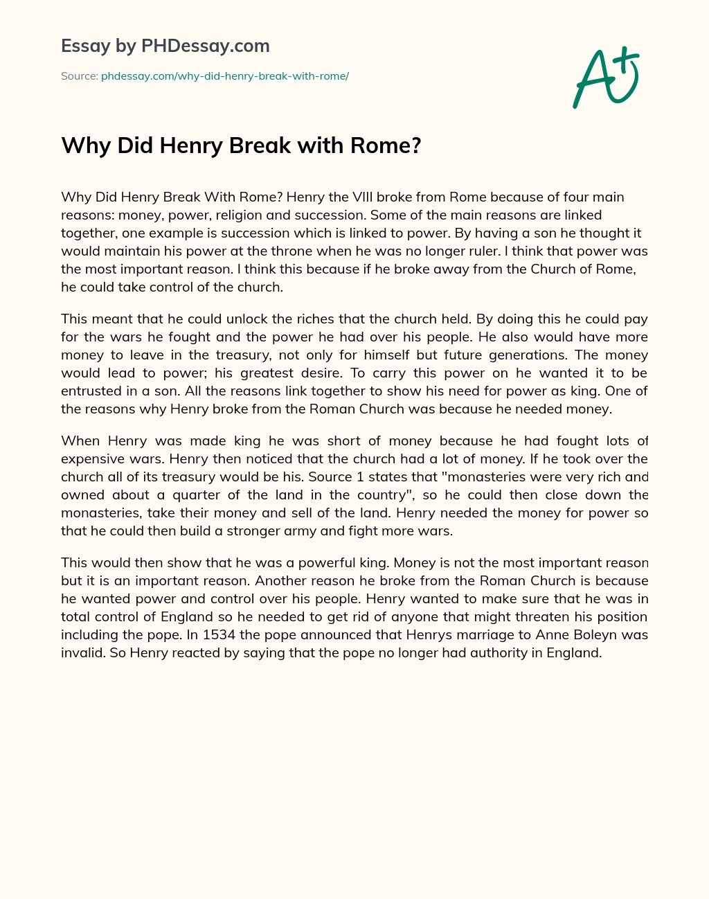 Why Did Henry Break with Rome? essay