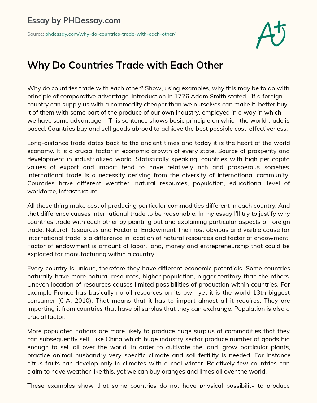 Why Do Countries Trade with Each Other essay