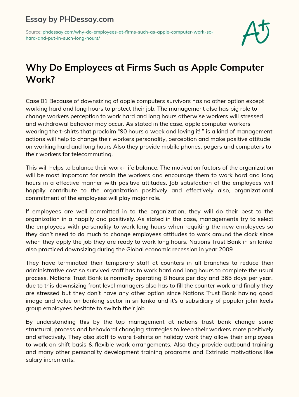 Why Do Employees at Firms Such as Apple Computer Work? essay