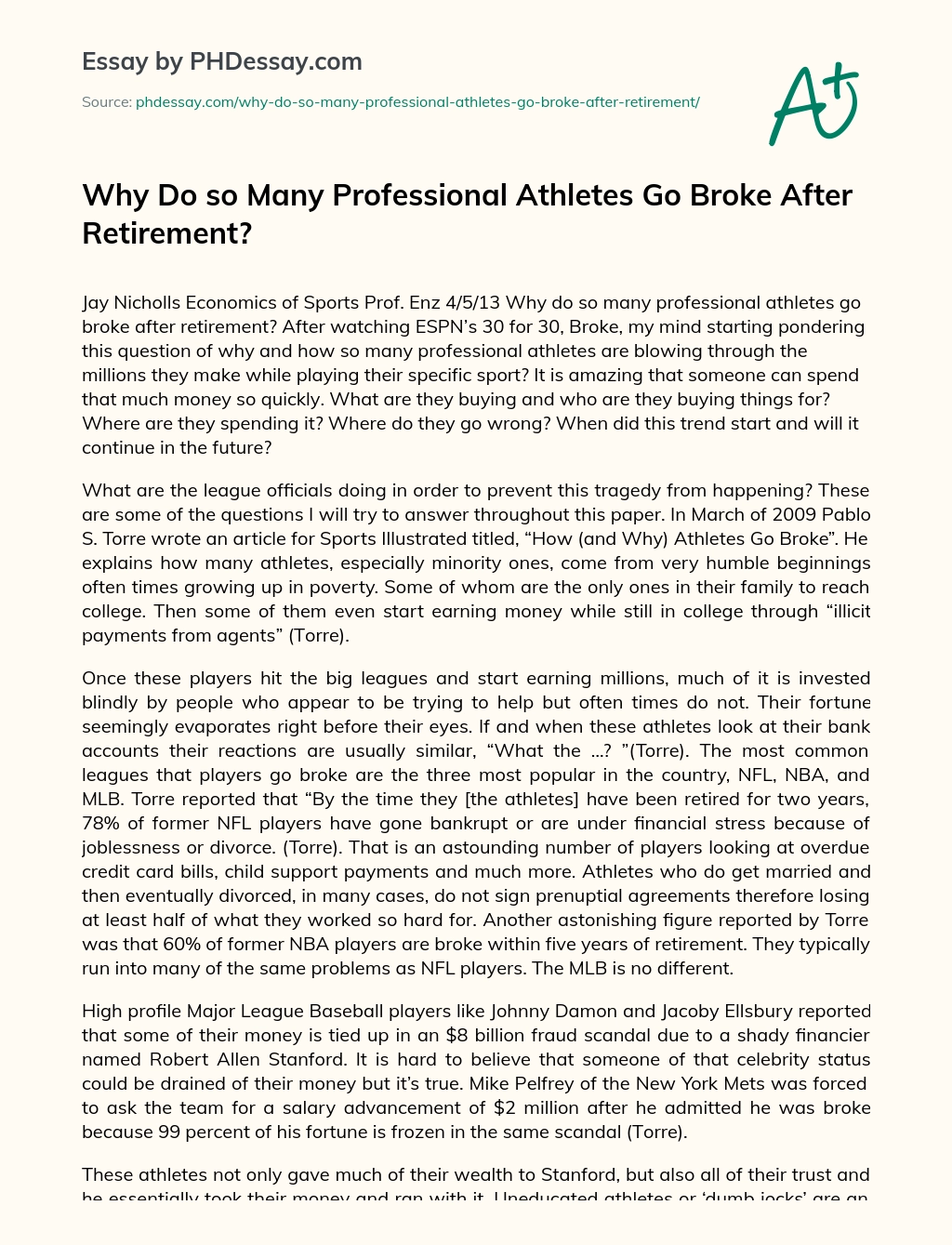 Why Do so Many Professional Athletes Go Broke After Retirement? essay