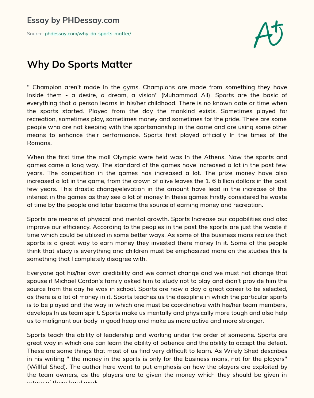Why Do Sports Matter essay
