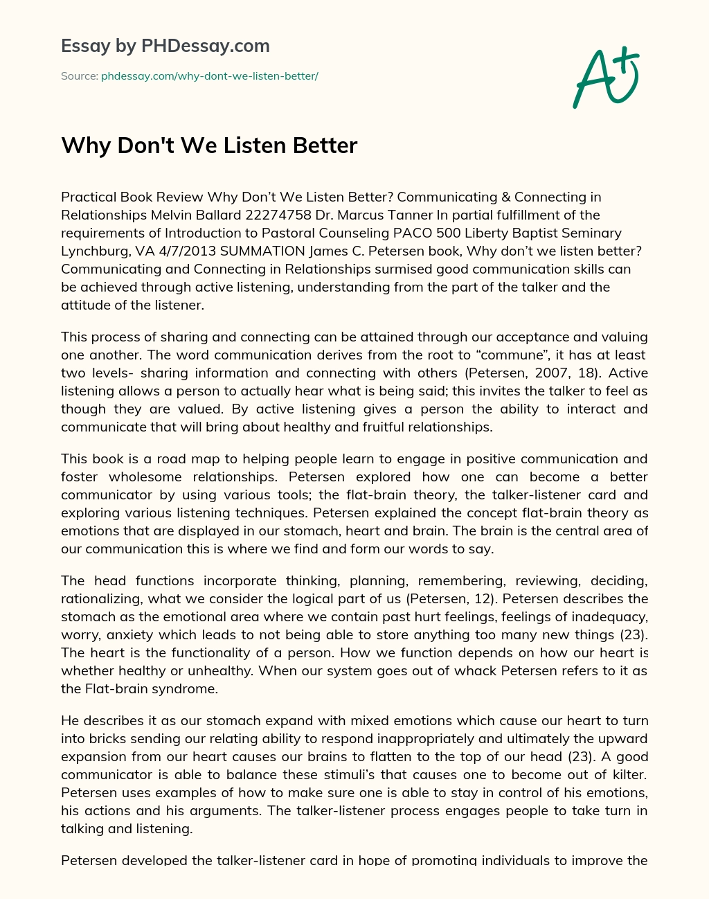 Why Don’t We Listen Better essay