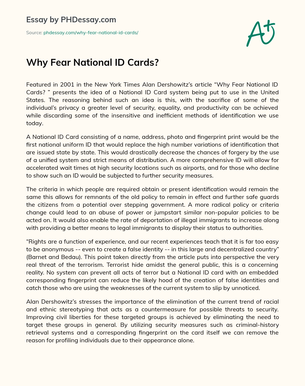 Why Fear National ID Cards? essay