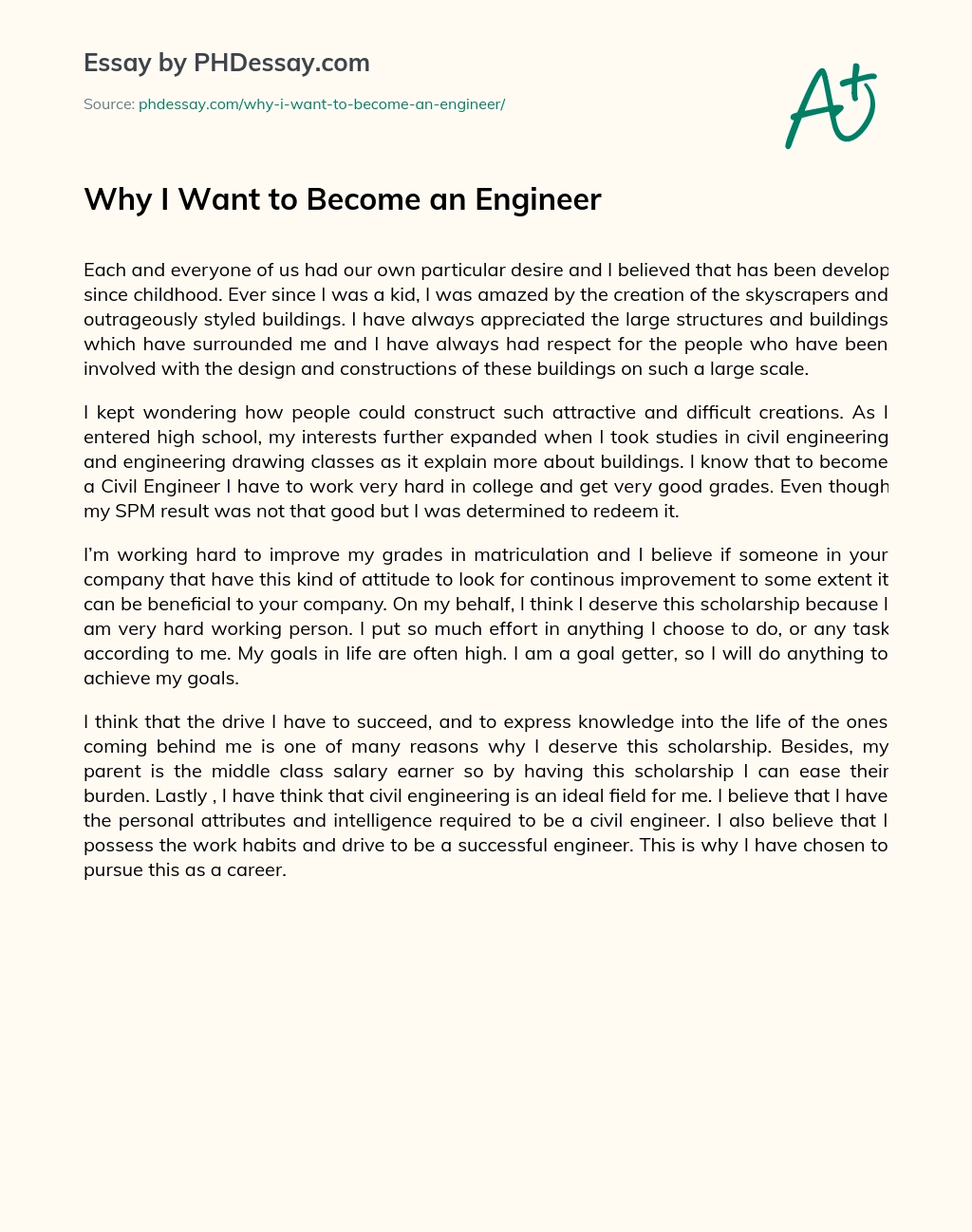 Why I Want to Become an Engineer essay
