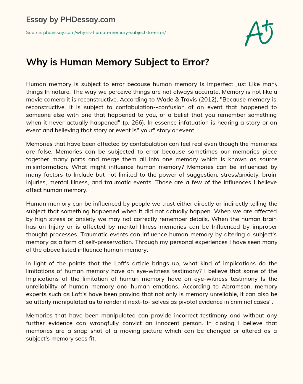 Why is Human Memory Subject to Error? essay