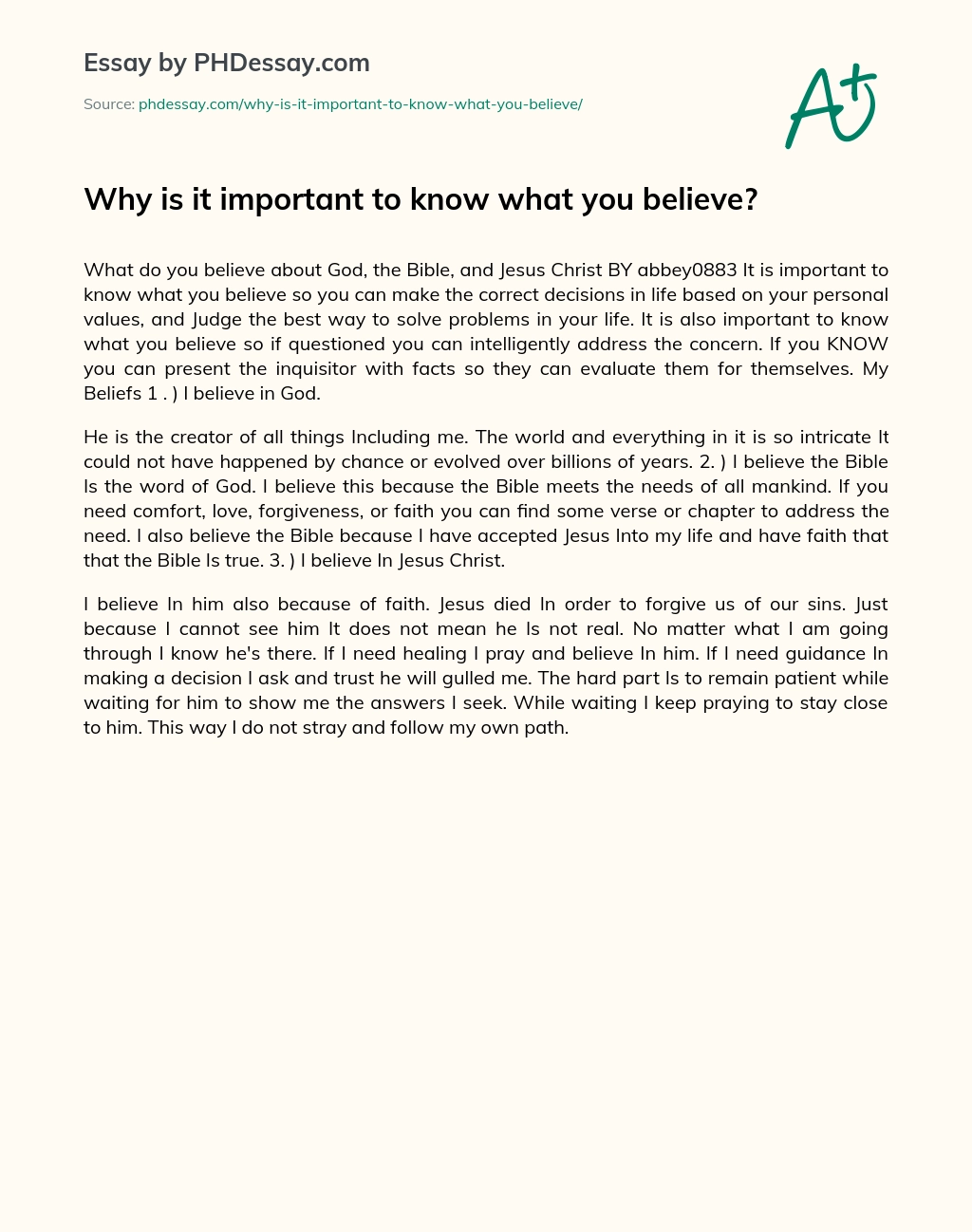 Why is it important to know what you believe? essay
