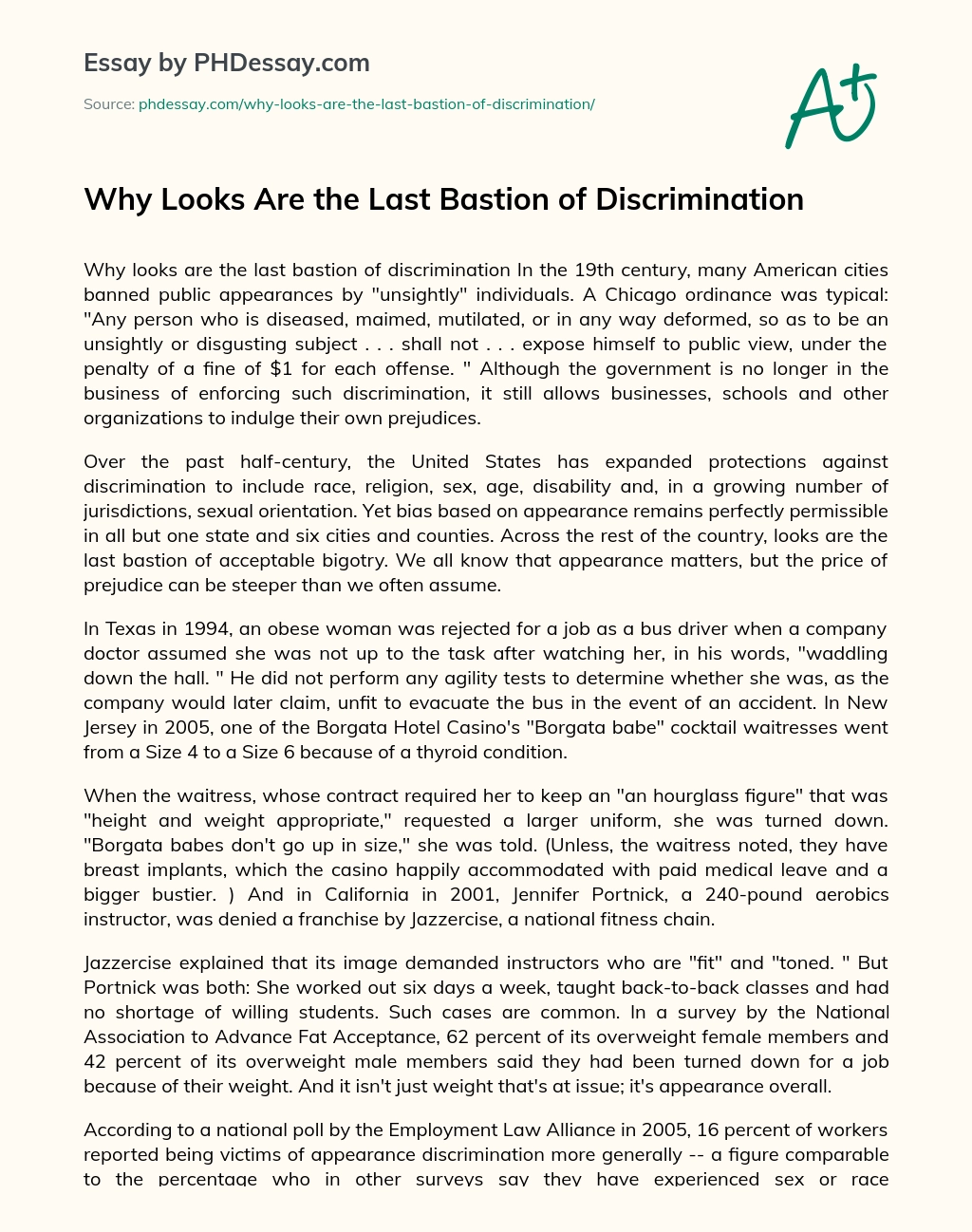 Why Looks Are the Last Bastion of Discrimination essay