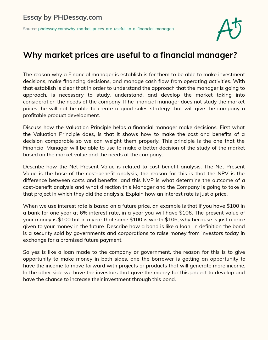 Why market prices are useful to a financial manager? essay