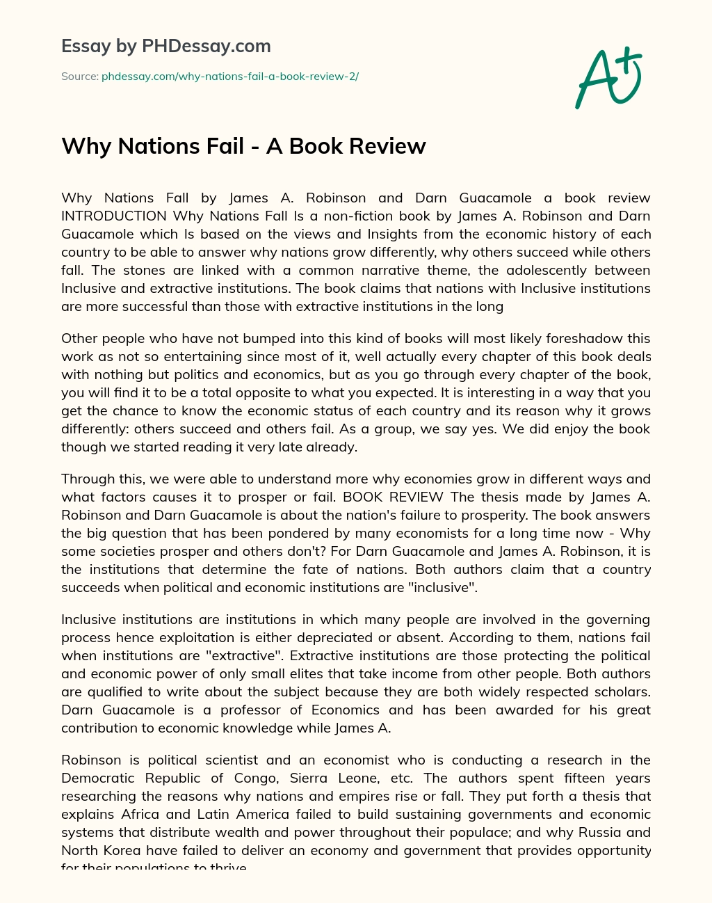 Why Nations Fail – A Book Review essay
