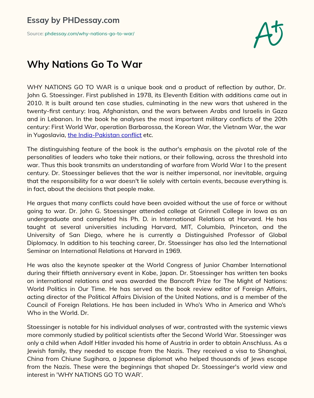 Why Nations Go To War essay