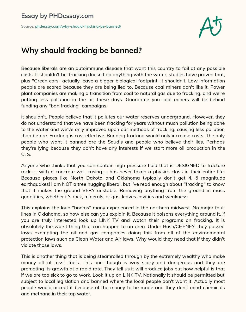 Why should fracking be banned? essay