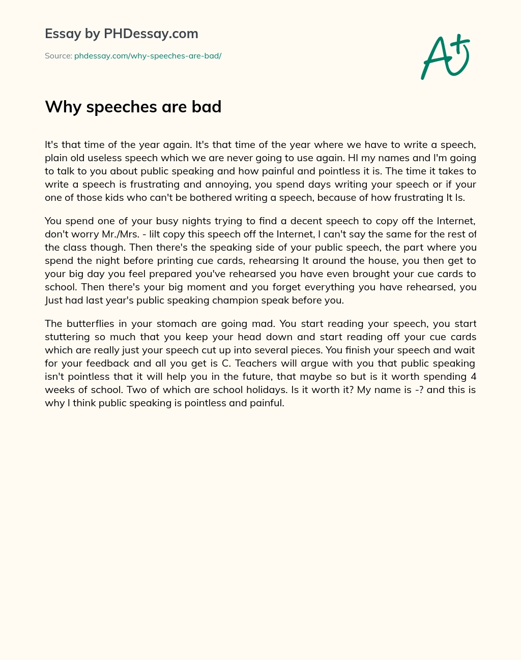 Why speeches are bad essay