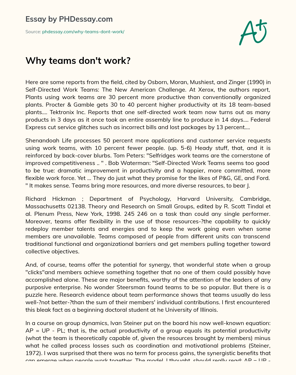 Why Teams Don’t Work? essay