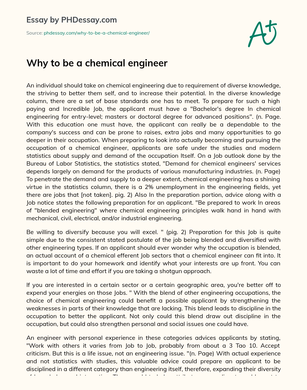 Why To Be a Chemical Engineer essay