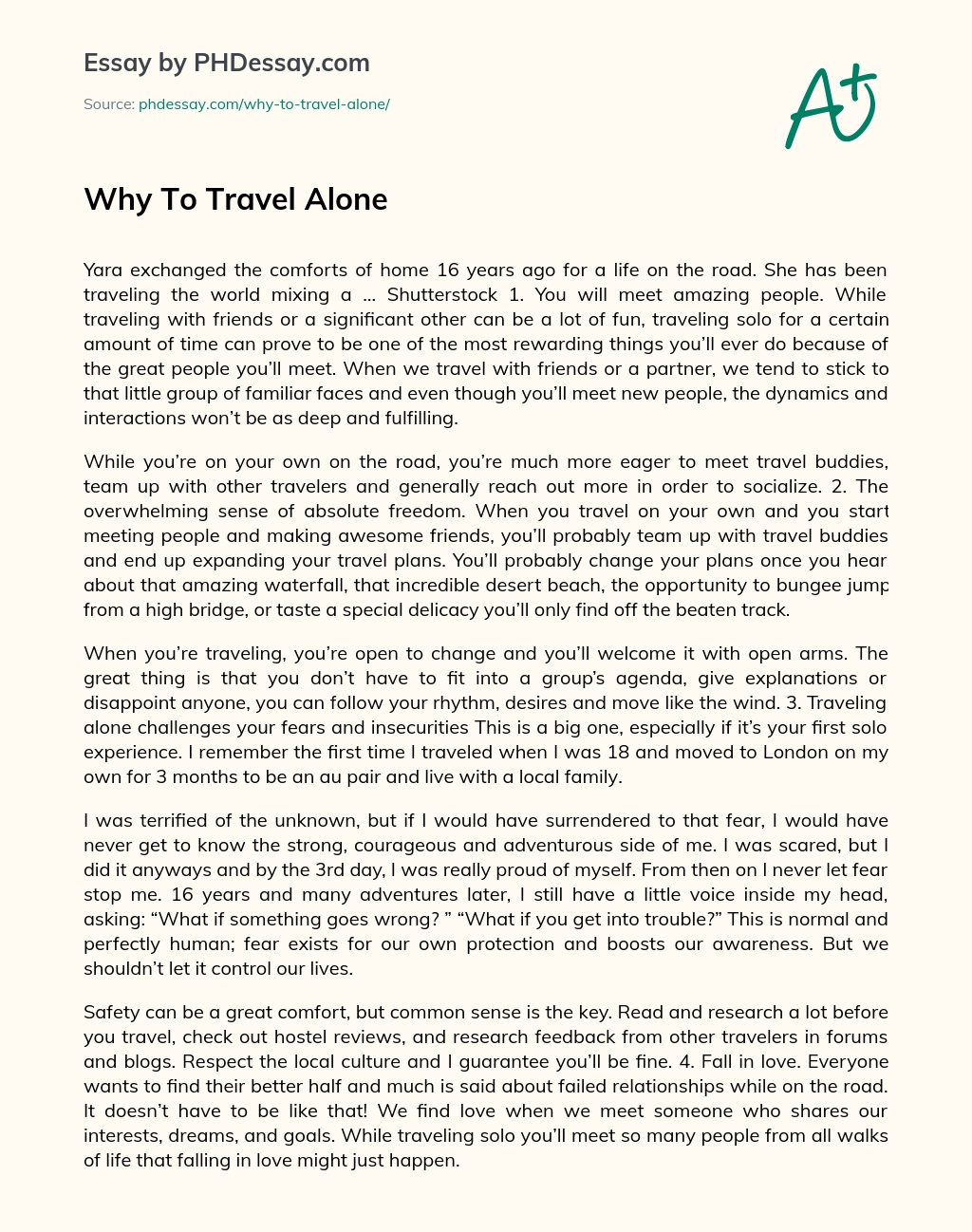 Why To Travel Alone essay