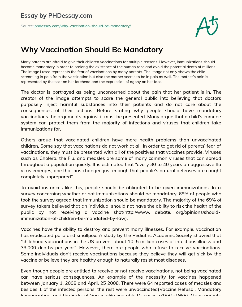 Why Vaccination Should Be Mandatory essay