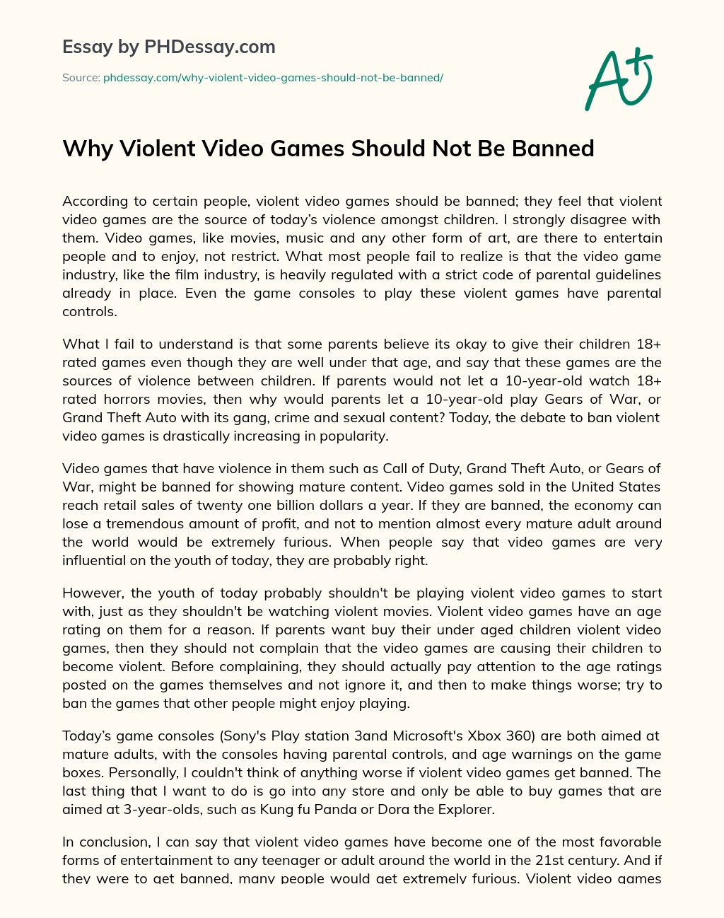 argumentative essay on violent games