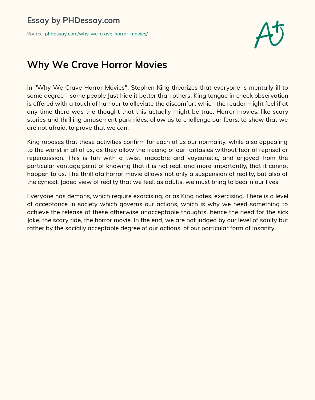 Why We Crave Horror Movies essay