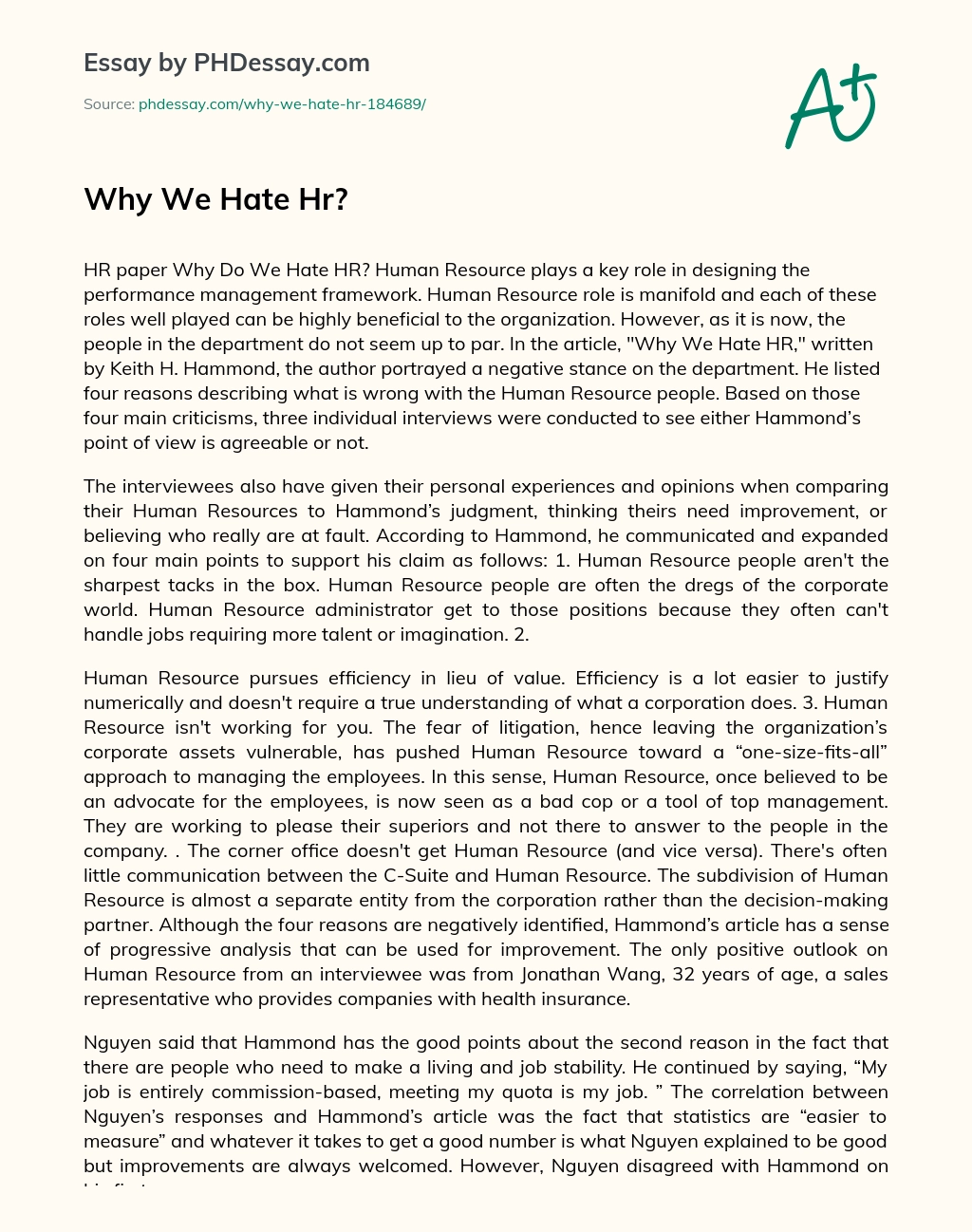 Why We Hate Hr? essay