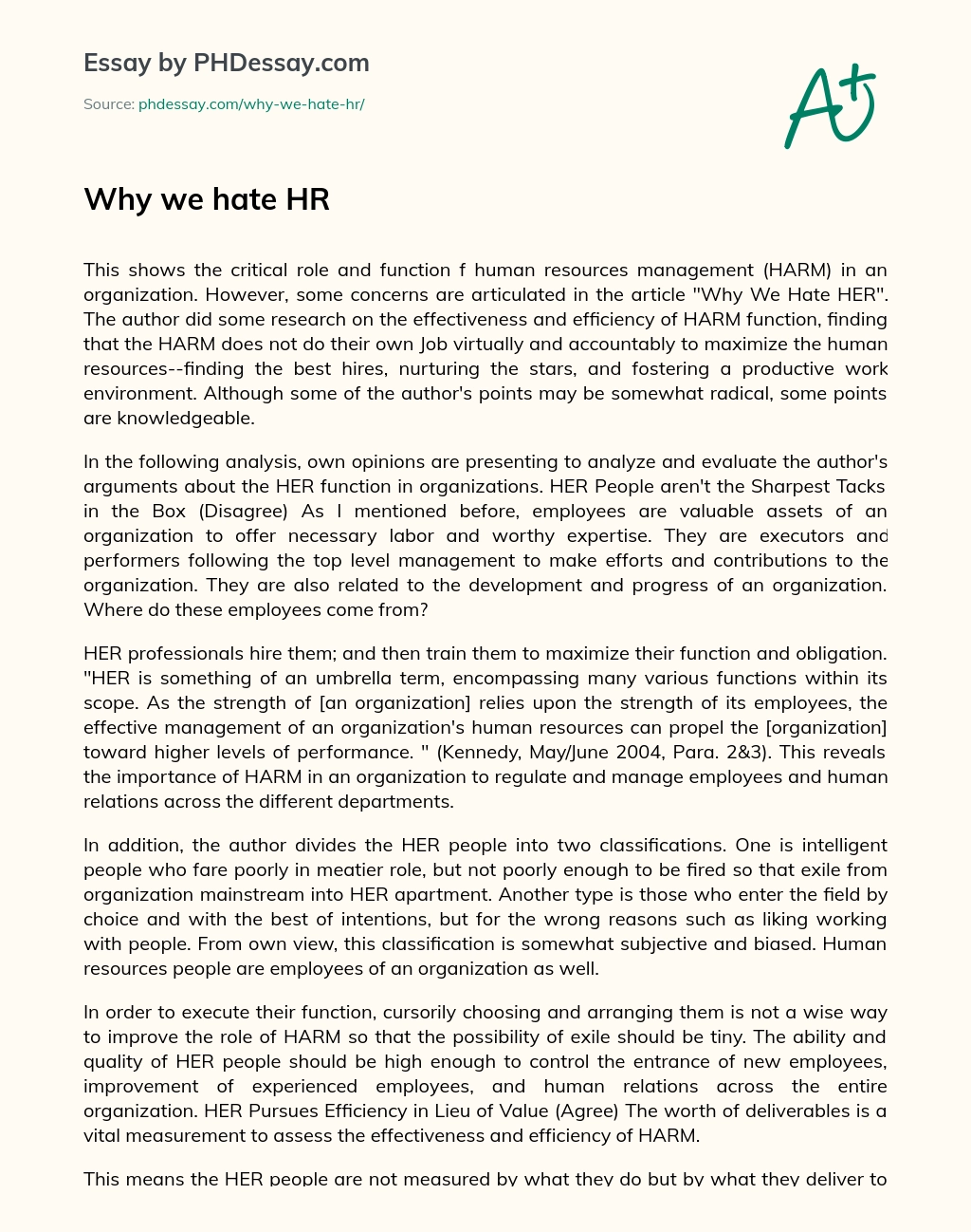 Why we hate HR essay