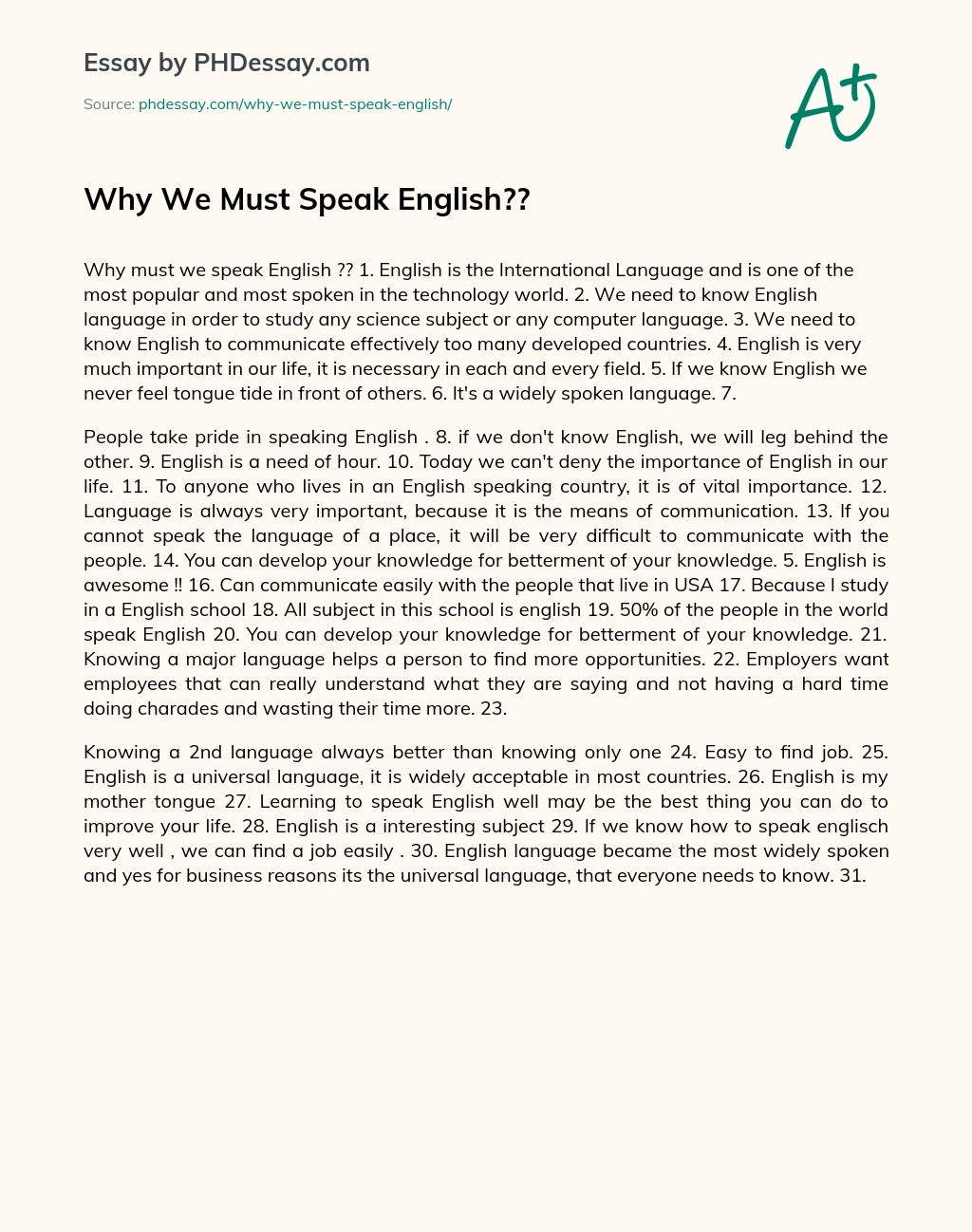 Why We Must Speak English?? essay