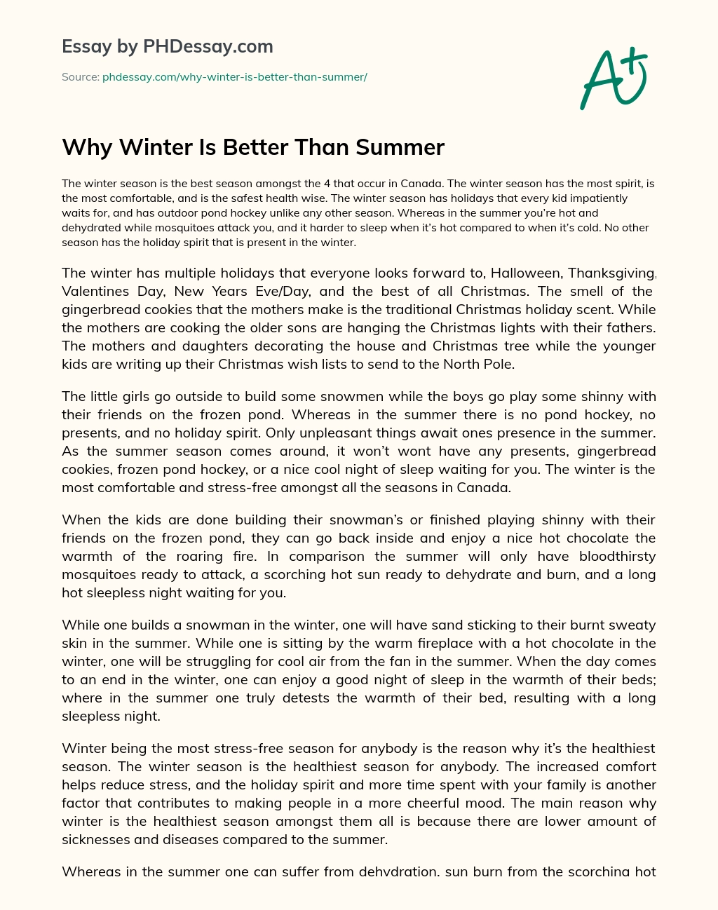 Why Winter Is Better Than Summer essay