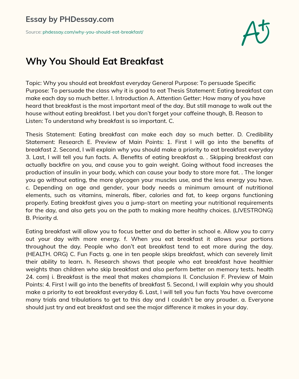 Why You Should Eat Breakfast essay