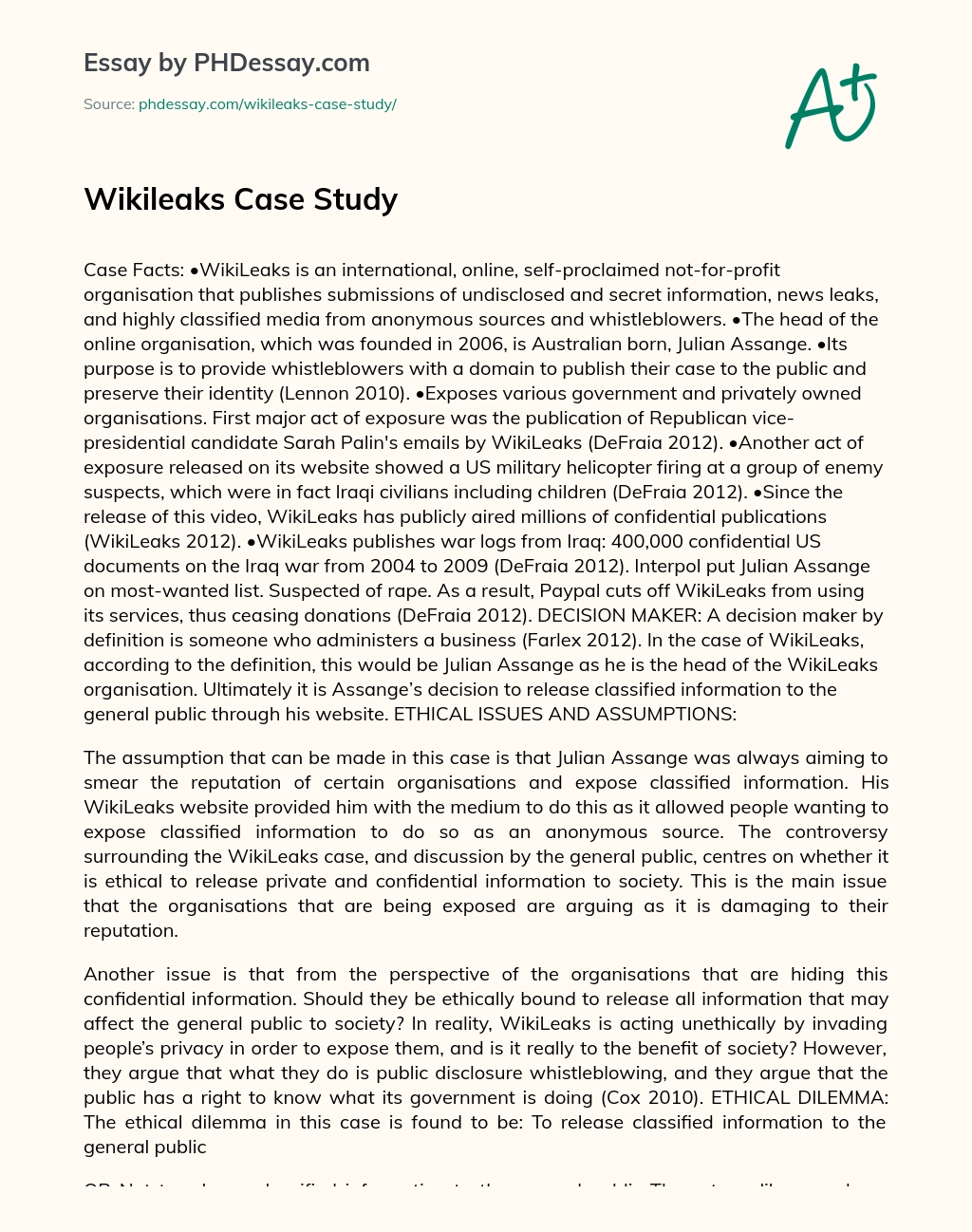 Wikileaks Case Study essay
