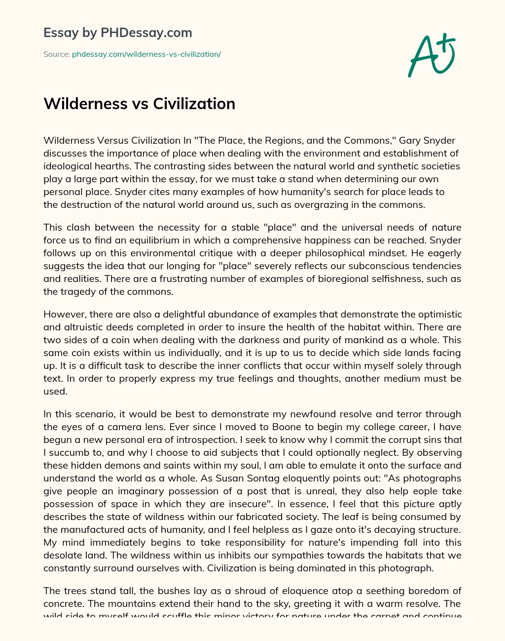 Wilderness vs Civilization essay