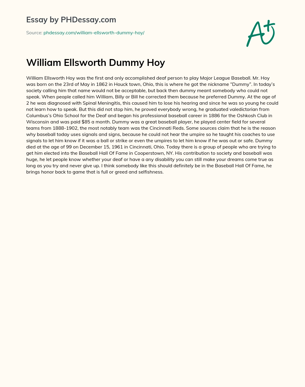 William Ellsworth Dummy Hoy essay
