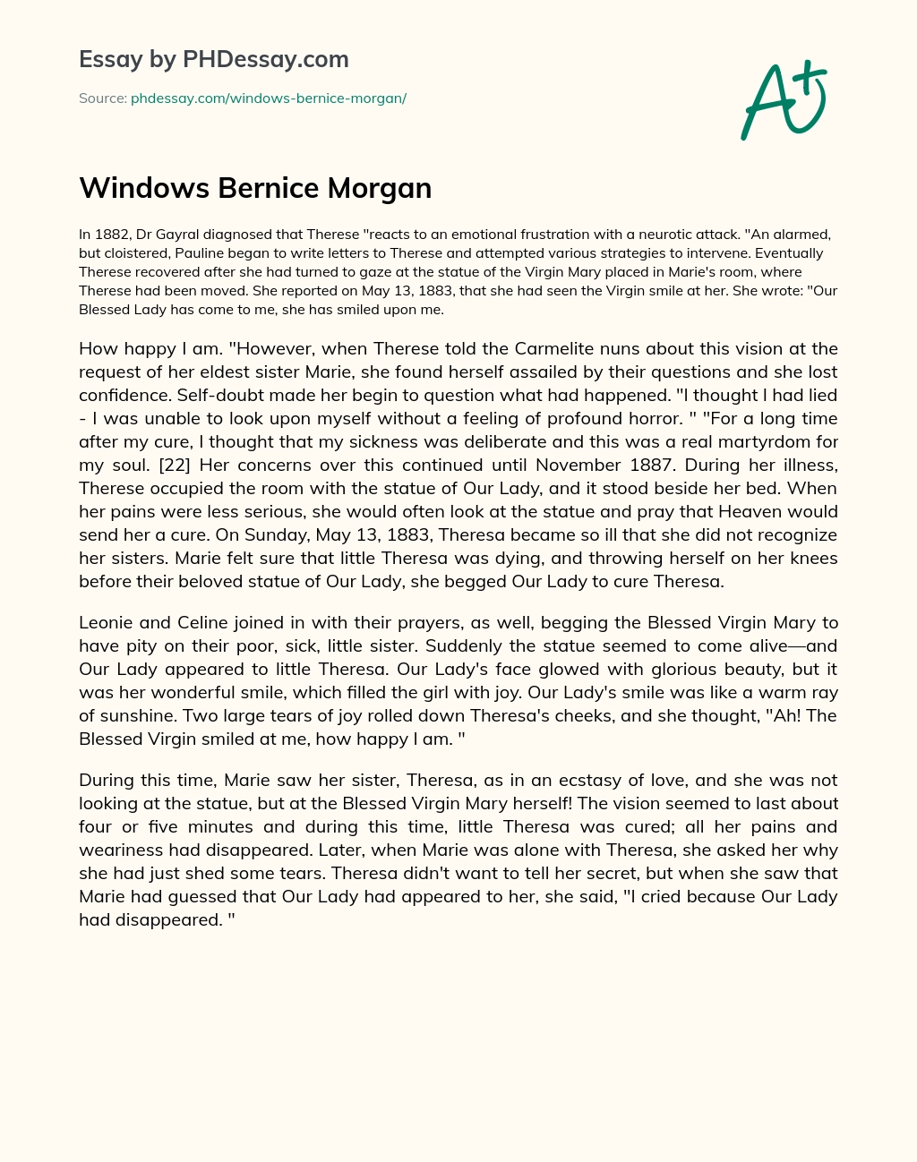 Windows Bernice Morgan essay