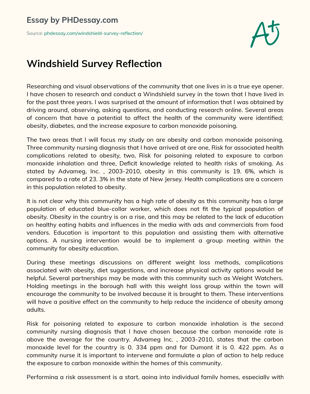 Windshield Survey Reflection essay