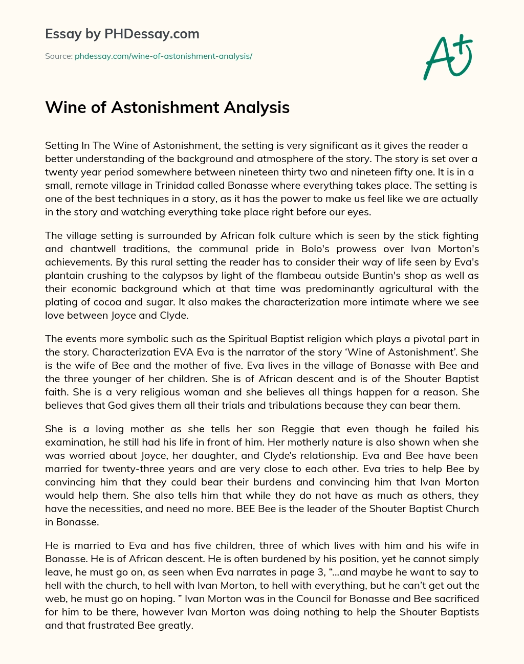 Wine of Astonishment Analysis essay