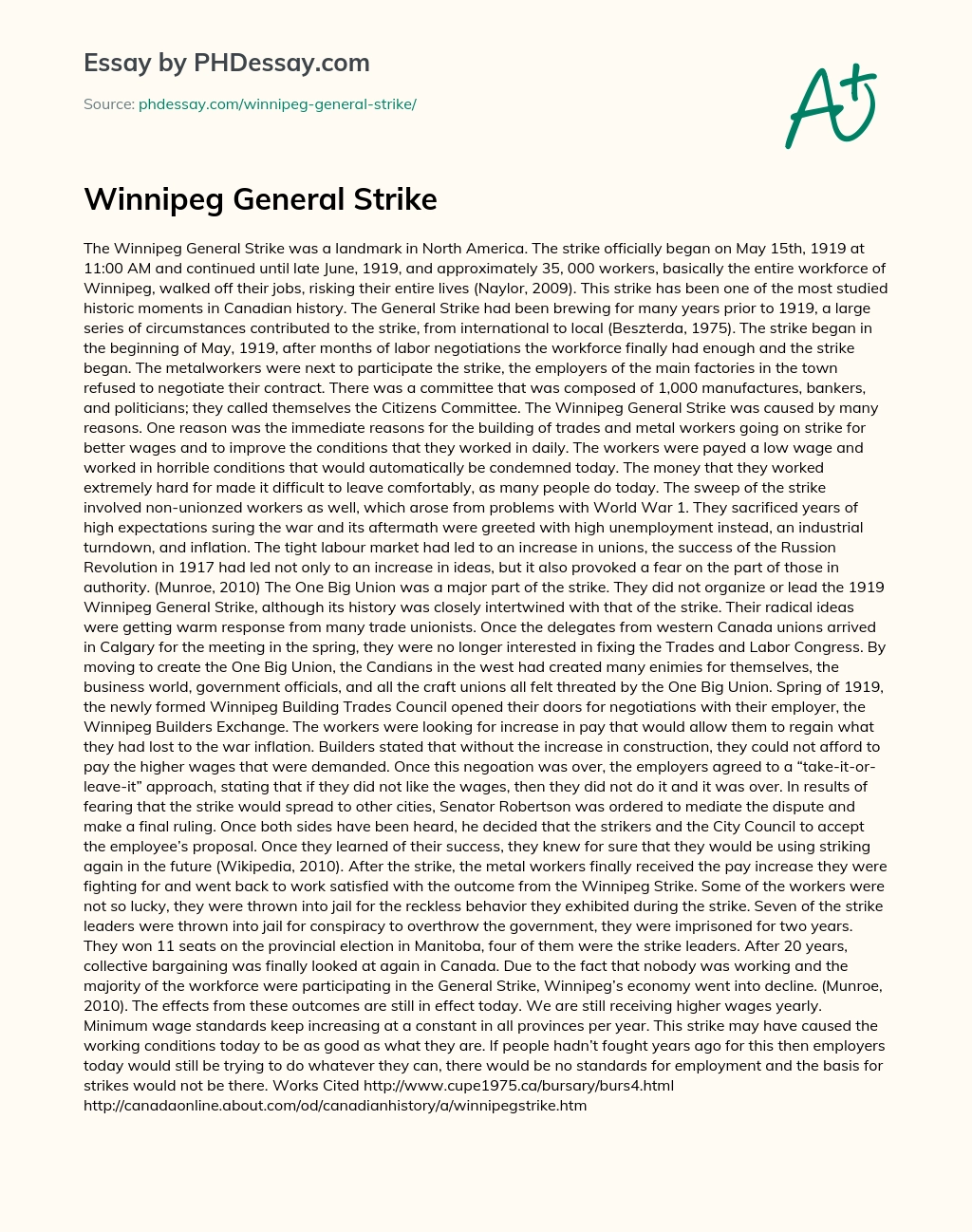Winnipeg General Strike essay
