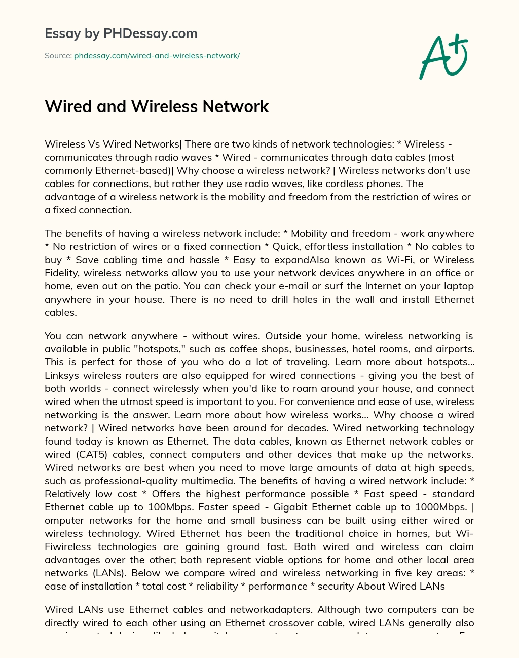 Wired and Wireless Network essay