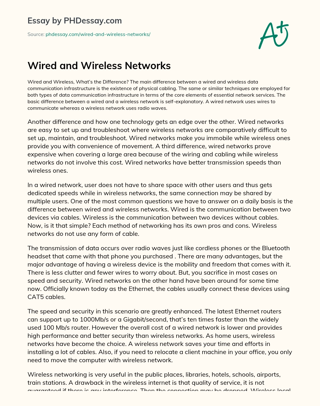 Wired and Wireless Networks essay