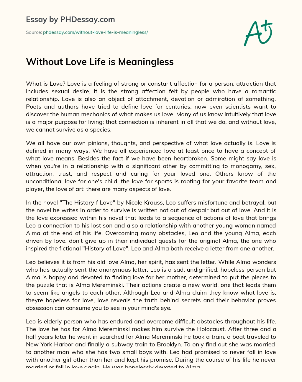 Without Love Life is Meaningless essay