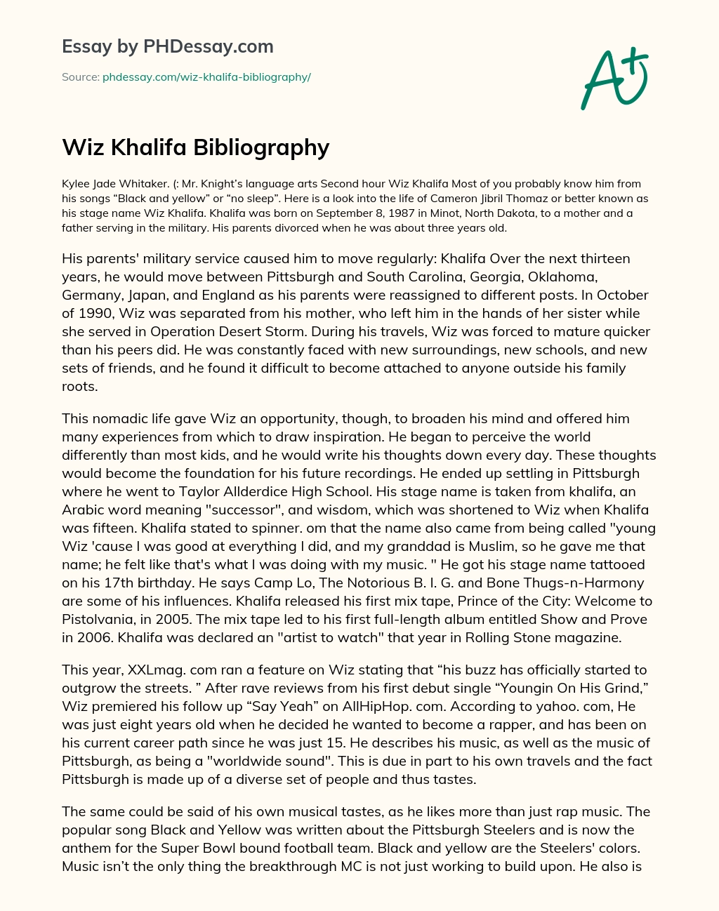 Wiz Khalifa Bibliography essay